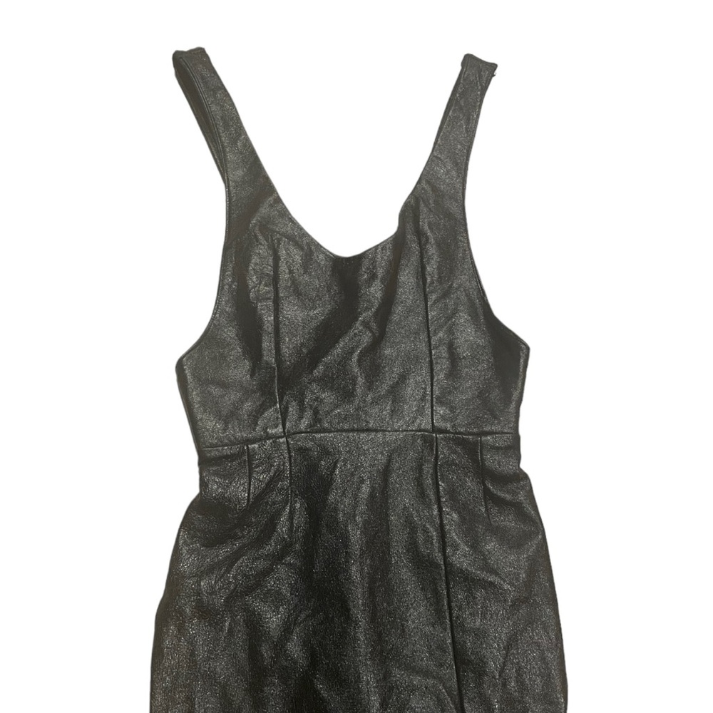Black Genuine Leather Bodycon Midi Dress - Picture 4 of 11